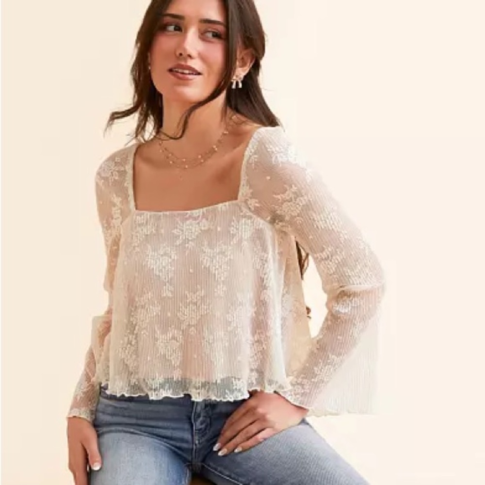Cream and beige Lace Long Sleeve Top Willow and root NWOT